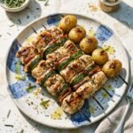 グリルチキンとズッキーニホイールのレシピ: パンチェッタ串