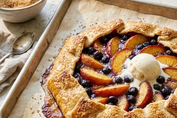 桃とラズベリーのガレットのレシピ：簡単なバタークリームクラスト